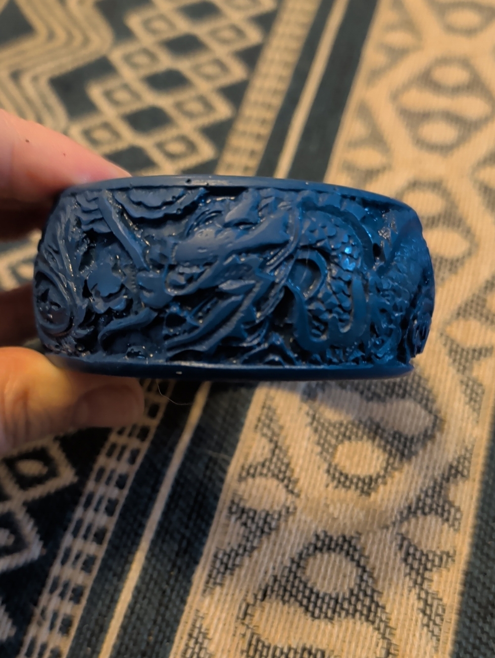 Blue Carved Dragon Bangle Bracelet